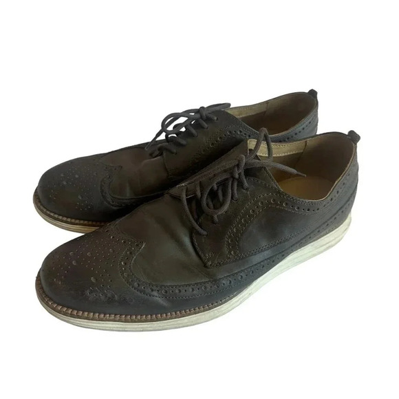 Cole Haan Grand OS Brown Split Toe Leather Oxfords Lace Up Shoes Size 10 Men's - Picture 1 of 14